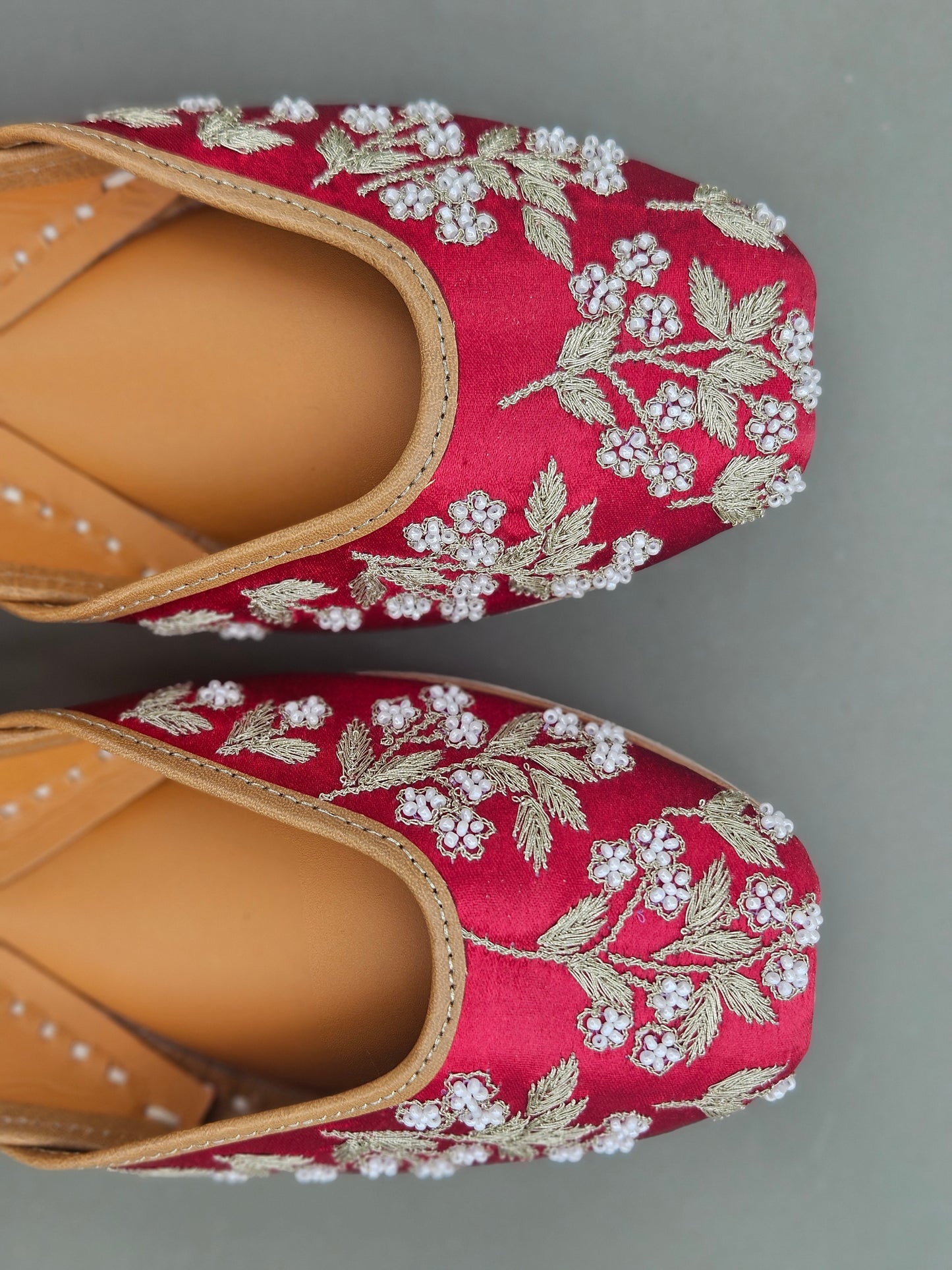 Rebel Rose Red Embroidered Flat Shoes