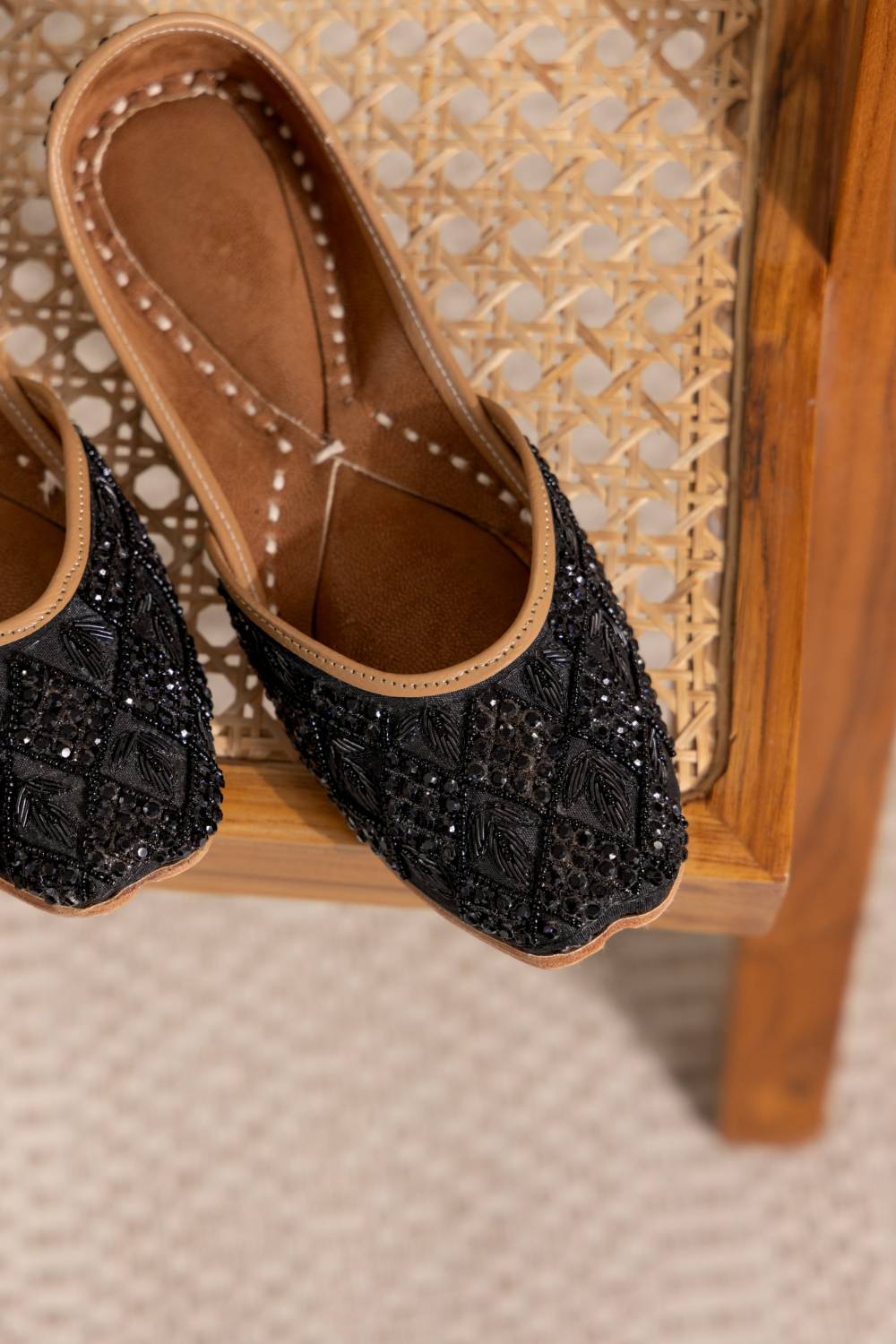 Onyx Hand-Embroidered Black Beaded Flats
