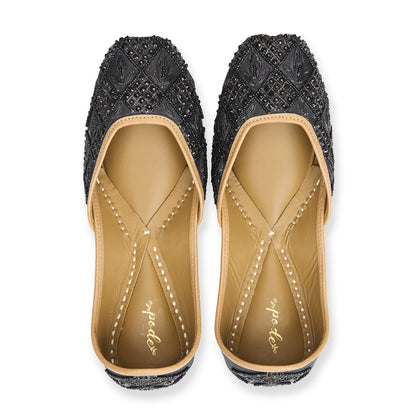 Onyx  Hand-Embroidered Black Beaded Flats