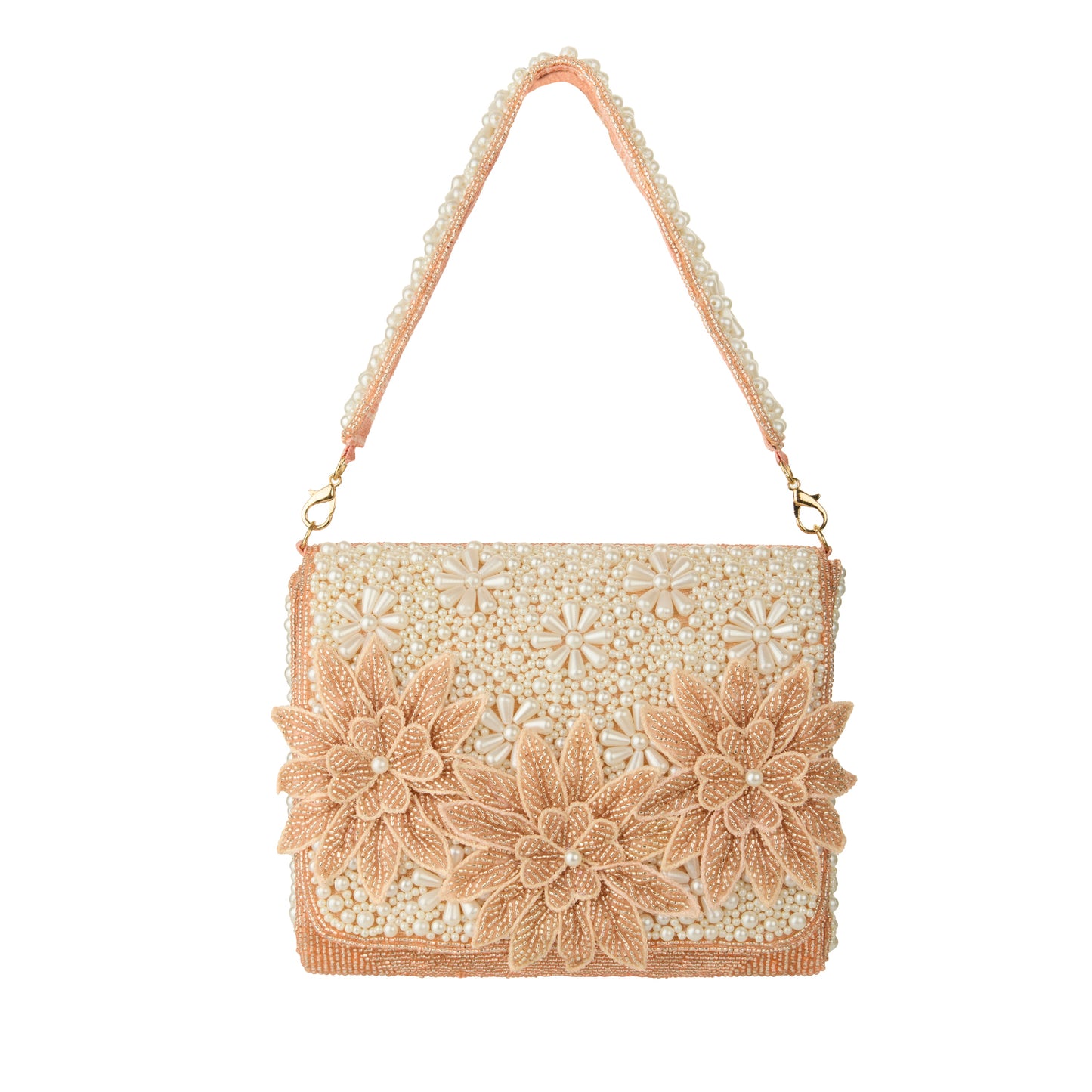 Eleanor Pearl and Champagne Beaded Floral Clutch