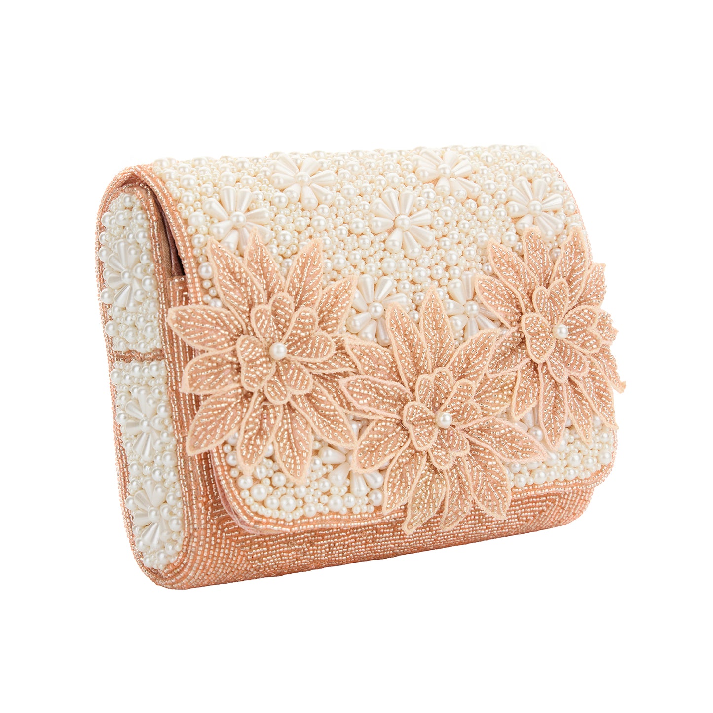 Eleanor Pearl and Champagne Beaded Floral Clutch