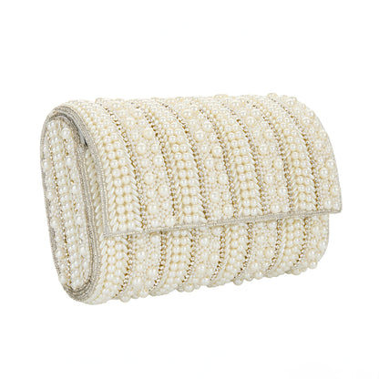 Audrey White Pearl Beaded Shoulder Bag