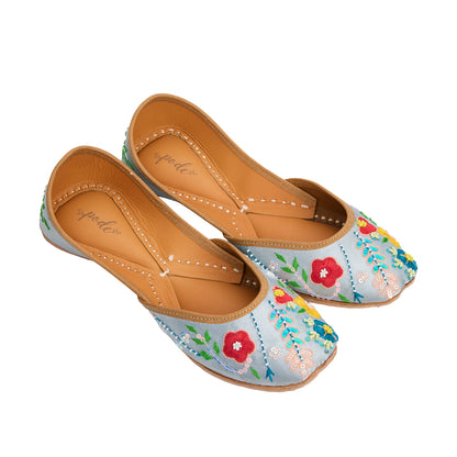 Sweet Caroline Hand Embroidered Blue Ballet Flats