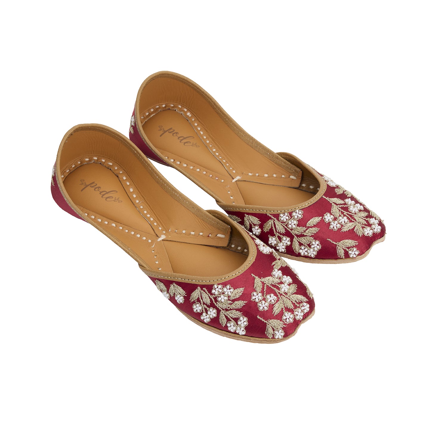 Rebel Rose Red Embroidered Flat Shoes
