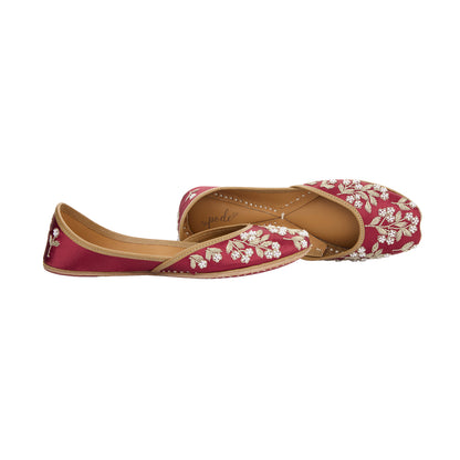 Rebel Rose Red Embroidered Flat Shoes