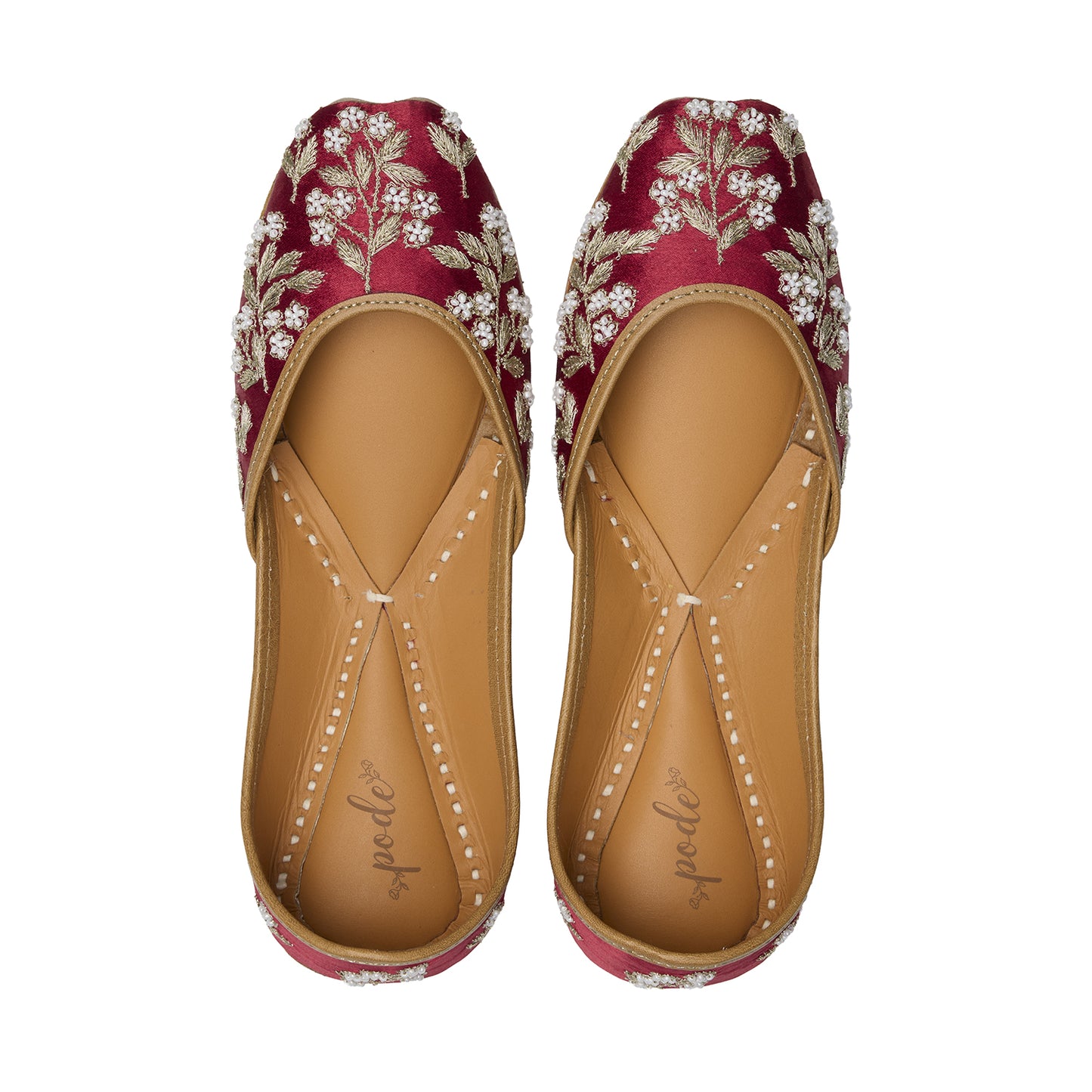 Rebel Rose Red Embroidered Flat Shoes