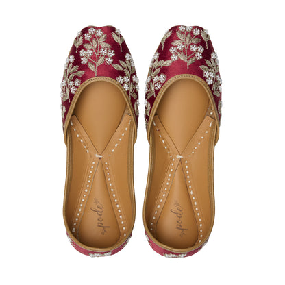 Rebel Rose Red Embroidered Flat Shoes