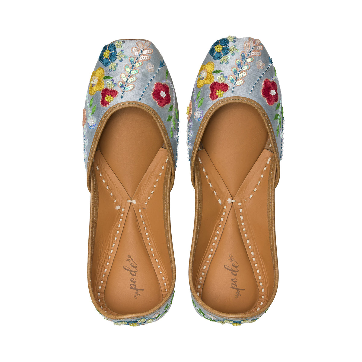 Sweet Caroline Hand Embroidered Blue Ballet Flats