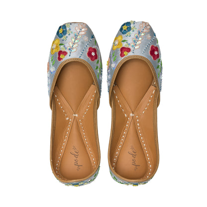 Sweet Caroline Hand Embroidered Blue Ballet Flats