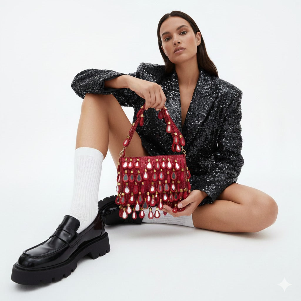 Shergil Bold Red Embroidered Bag