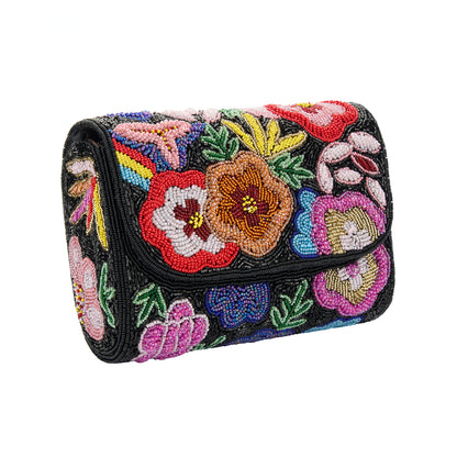 Frida Black Multicolour Beaded Floral Clutch