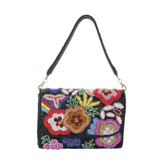 Frida Black Multicolour Beaded Floral Clutch