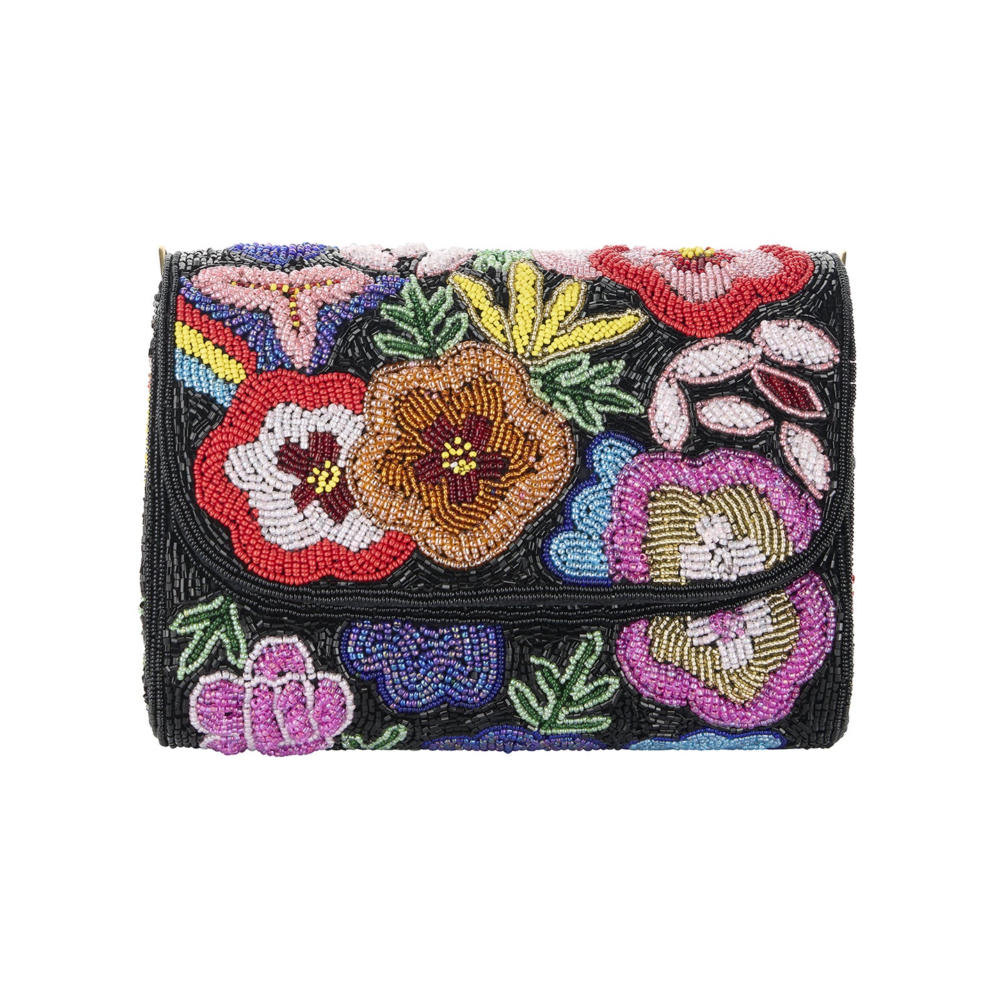 Frida Black Multicolour Beaded Floral Clutch
