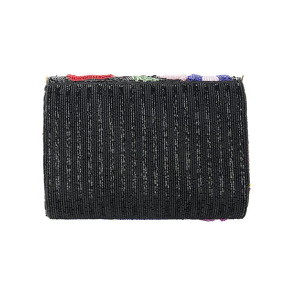 Frida Black Multicolour Beaded Floral Clutch