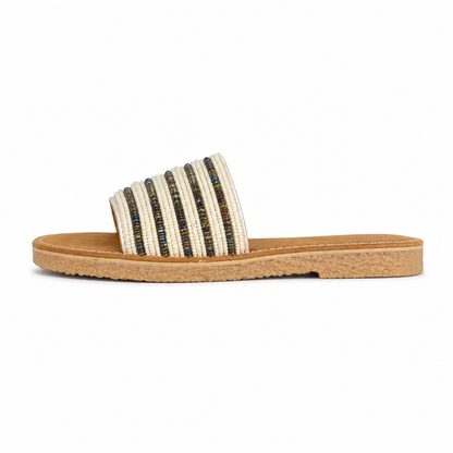 Kangan Handmade Resort Slides Sandals- White