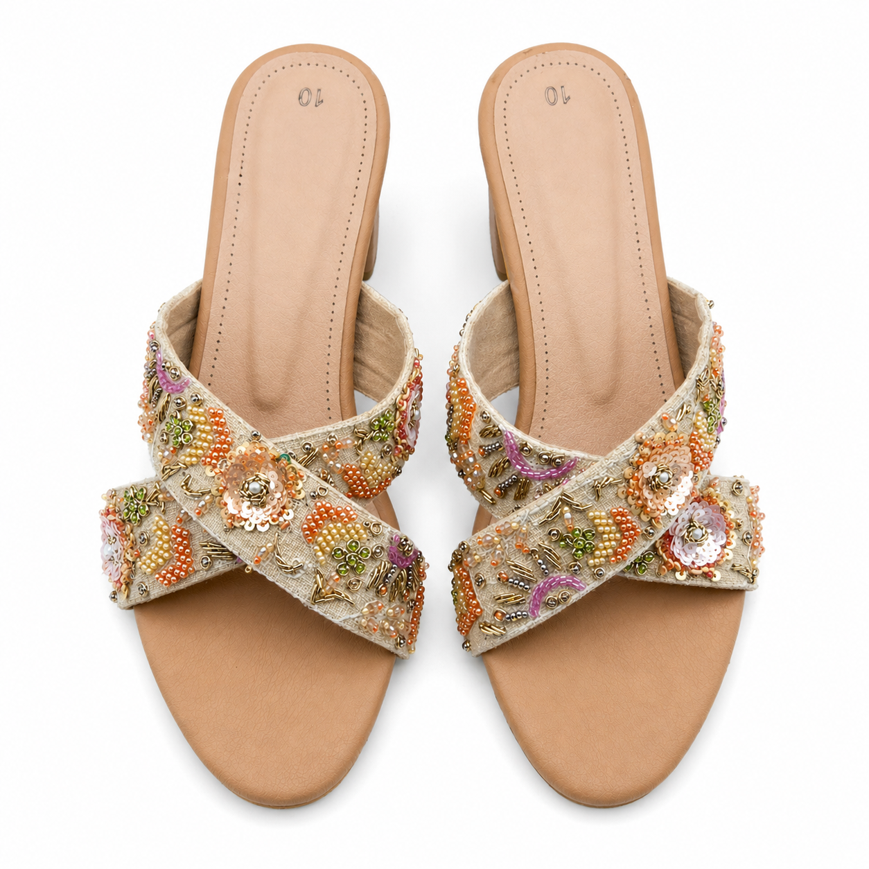 Sundowner Embellished Block Heel Sandals – Handcrafted Beaded Resort Heels